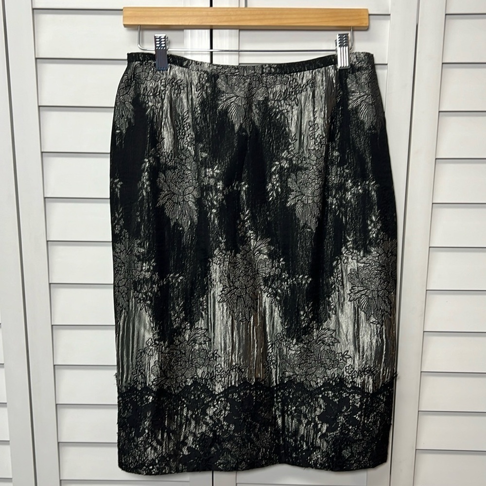 Sunny Choi Floral Lace Lined Pencil Skirt Size 6 Black & Pewter Gray - Picture 1 of 8